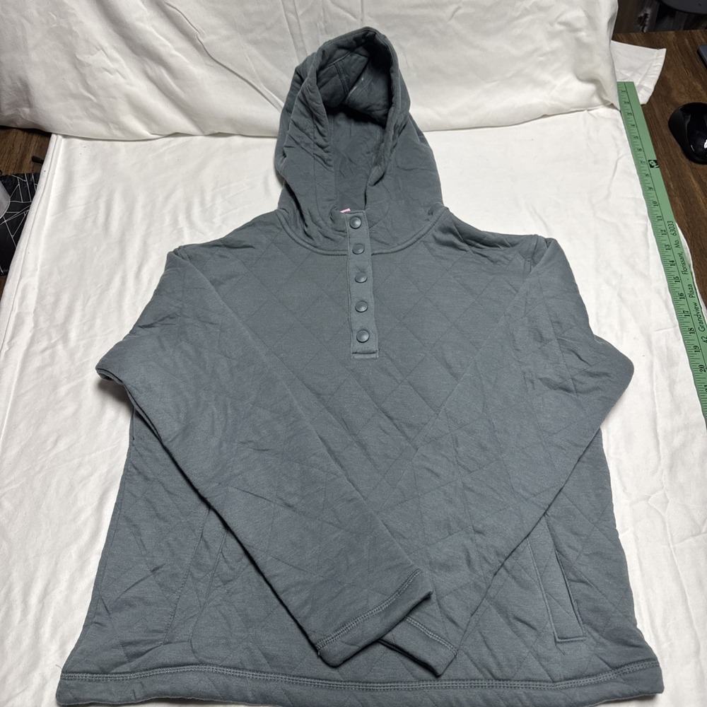 Lands' End Women's Safe Green Relaxed Fit Quilted Pullover Hoodie Small New